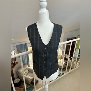 Womens vintage Dark Green Plaid Waistcoat Size S DAKS London made In Japan Wool